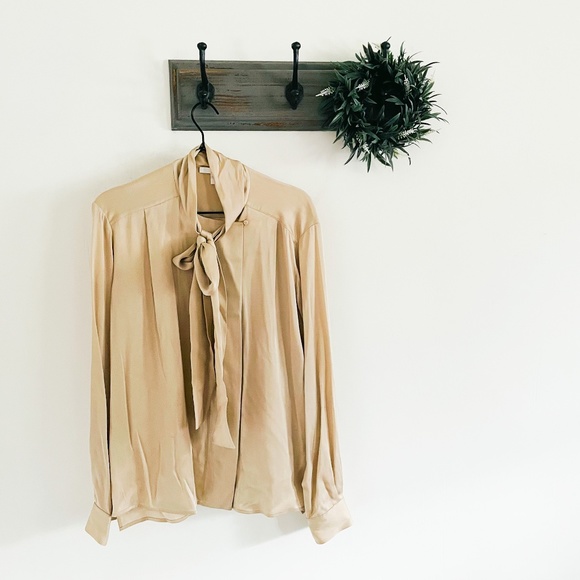 Hugo Boss Tops - Hugo Boss Tan Silk Neck Tie Blouse 8